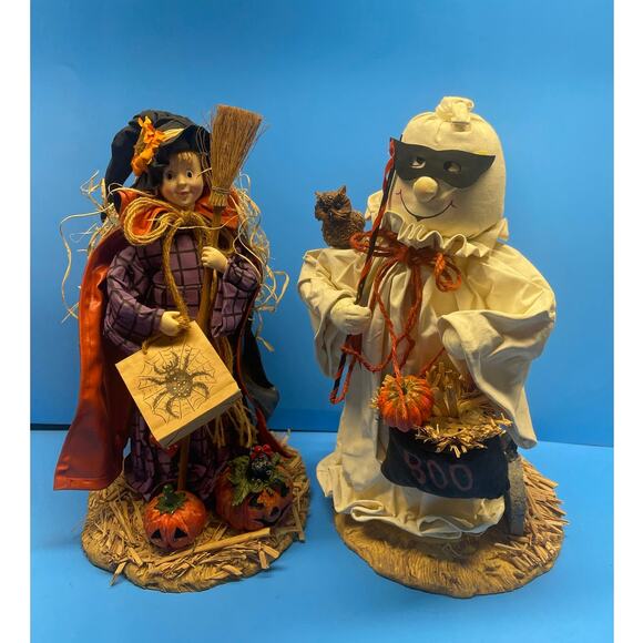 Vintage Halloween Fabric Mache Figurines Statues Decor Holiday Ghost Witch 12" - Picture 1 of 12